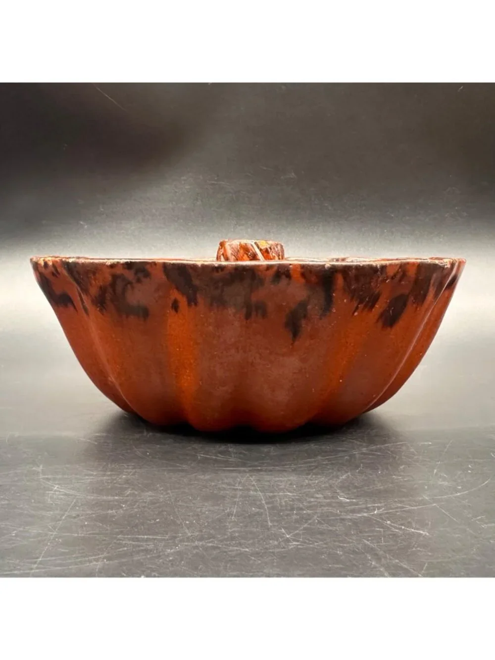 Antique Redware Pottery Mold Cake Pan Turks Head Swirl Vintage Bakeware Rustic